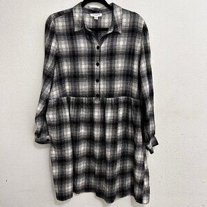 BeachLunchLounge Josepphine Smocked Babydoll Plaid Long Sleeve Dress Cotton XL